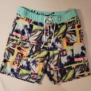 Maui and Sons Swim Trunks Used Shark Print Men's 32" Waist (M0108)